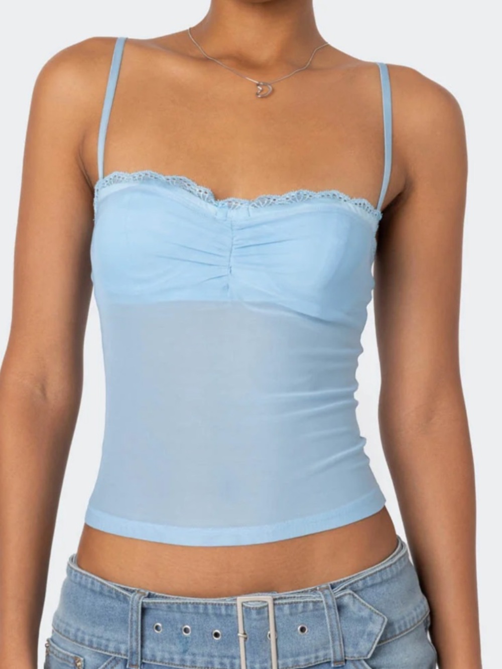 Edikted Light Blue Lace Trim Cami Tank Top